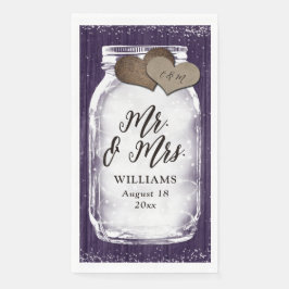 Paarse Mason Jar Barn Wood Mr & Mrs Wedding Servet