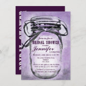 Paarse Mason Jar Bridal Shower-uitnodigingen van h Kaart (Voorkant / Achterkant)