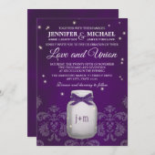 Paarse Mason Jar met gevuurde gevechtsvliegtuigen  Kaart (Voorkant / Achterkant)