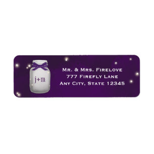 Paarse Mason Jar met vuurvliegjes Retouradres Etiket