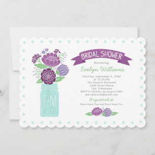 Paarse Mason Jar Monogram Bruiloft Bridal Shower Kaart