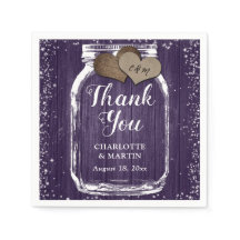 Paarse Mason Jar Rustic Wood Dank u bruiloft