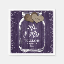 Paarse Mason Jar Rustic Wood Mr & Mrs Wedding Servet