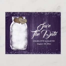 Paarse Mason Jar Rustic Wood Wedding Save The Date Aankondigingskaart