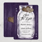 Paarse Mason Jar String Lights Rustieke Hout Weddi Save The Date (Voorkant / Achterkant)
