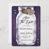 Paarse Mason Jar String Lights Rustieke Hout Weddi Save The Date (Voorkant)