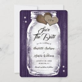 Paarse Mason Jar String Lights Rustieke Hout Weddi Save The Date