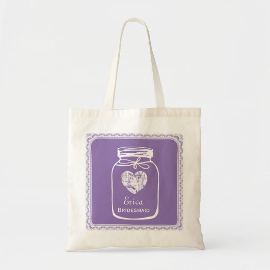 Paarse Mason Jar Wedding Canvas tas BRIDESMAID A05 (Voorkant)