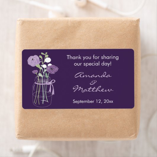 Paarse Mason Jar Wedding Favor Labels (Insitu)