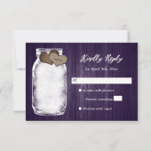 Paarse Mason Jar Wood Lights Wedding RSVP Kaart (Voorkant)