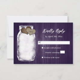 Paarse Mason Jar Wood Lights Wedding RSVP Kaart