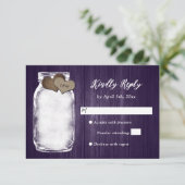 Paarse Mason Jar Wood Lights Wedding RSVP Kaart (Staand voorkant)