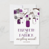 Paarse Mason Jars en Flowers Wedding RSVP Kaart (Achterkant)