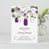 Paarse Mason Jars Floral Bridal Shower Kaart (Staand voorkant)