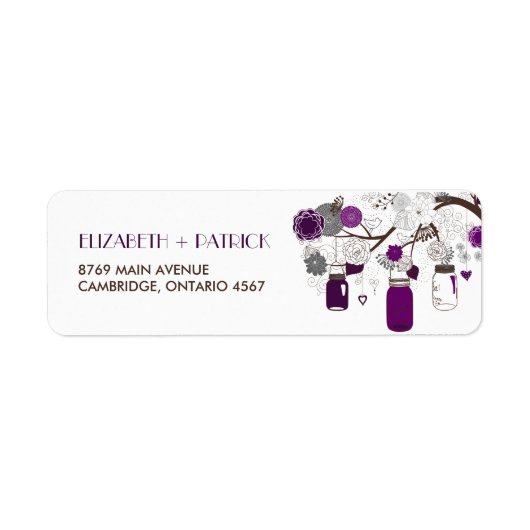 Paarse Mason Jars Floral Weddenschap Label (Voorkant)