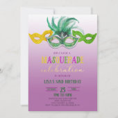 Paarse Masquerade Ball Party Mardi Gras Birthday I Kaart (Voorkant)
