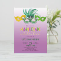 Paarse Masquerade Ball Party Mardi Gras Birthday I