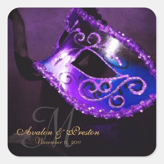 Paarse Masquerade Elegante Monogram Sticker (Voorkant)