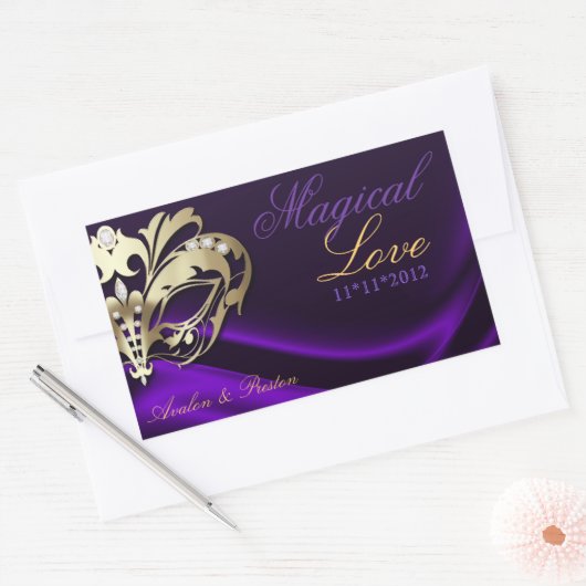 Paarse Masquerade Goud Snoep Buffet Sticker (Envelop)