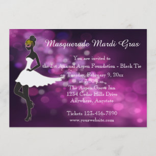 Paarse Masquerade Mardi Gras Ball Uitnodiging