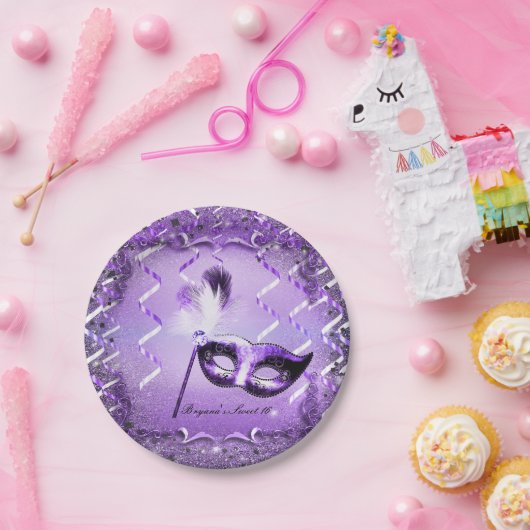Paarse Masquerade Masker Elegant Ball Party Papieren Bordje (Feest)