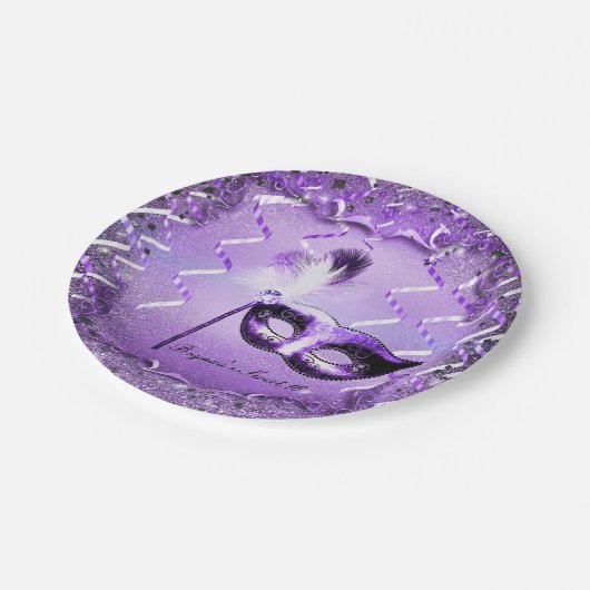 Paarse Masquerade Masker Elegant Ball Party Papieren Bordje (Gekanteld)