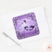 Paarse Masquerade Masker Elegant Ball Party Vierkante Sticker (Envelop)