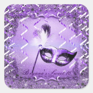 Paarse Masquerade Masker Elegant Ball Party Vierkante Sticker