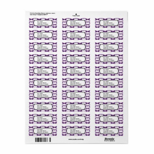 Paarse Masquerade maskers Mardi Gras Etiket (Full Sheet)