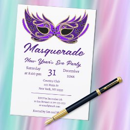 Paarse Masquerade Nieuwjaarsfeest Uitnodiging