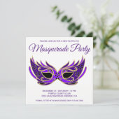 Paarse Masquerade partij nieuwjaar uitnodigen Kaart (Staand voorkant)