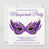 Paarse Masquerade partij nieuwjaar uitnodigen Kaart (Voorkant)