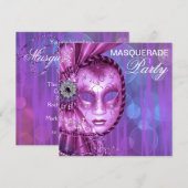 Paarse Masquerade Party Kaart (Voorkant / Achterkant)