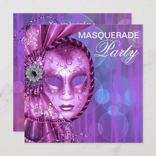 Paarse Masquerade Party Kaart (Voorkant / Achterkant)