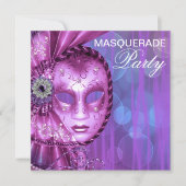 Paarse Masquerade Party Kaart (Voorkant)