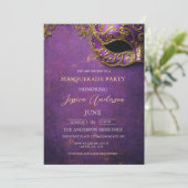 Paarse Masquerade Party Verjaardag Kaart (Staand voorkant)