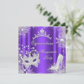 Paarse Masquerade Quinceanera 15e Partij Tiara Kaart (Staand voorkant)