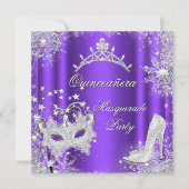 Paarse Masquerade Quinceanera 15e Partij Tiara Kaart (Voorkant)