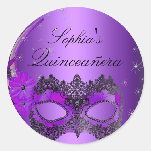 Paarse Masquerade Quinceanera Sticker (Voorkant)