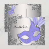 Paarse Masquerade Save The Date Aankondigingskaart (Voorkant / Achterkant)