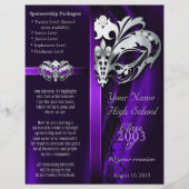 Paarse Masquerade Silver Class Reunion Flyer (Voorkant)
