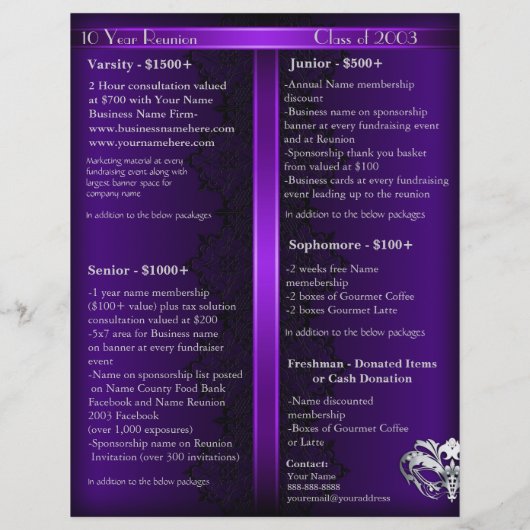 Paarse Masquerade Silver Class Reunion Flyer (Achterkant)