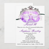 Paarse Masquerade Sweet 16 Birthday Uitnodiging (Voorkant / Achterkant)