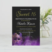 Paarse Masquerade Sweet 16 Uitnodiging (Staand voorkant)