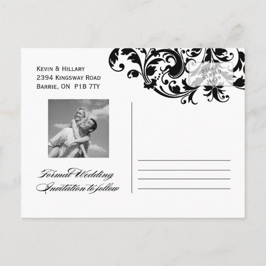 Paarse Masquerade Wedding Save the Date Aankondigingskaart (Achterkant)