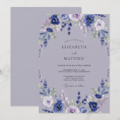 Paarse Mauve Bloemblad Bruiloft Kaart (Voorkant / Achterkant)