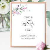 Paarse Mauve Bloemen Trouwbord met aangepaste teks Poster