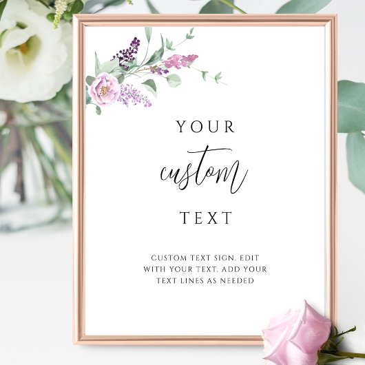 Paarse Mauve Bloemen Trouwbord met aangepaste teks Poster