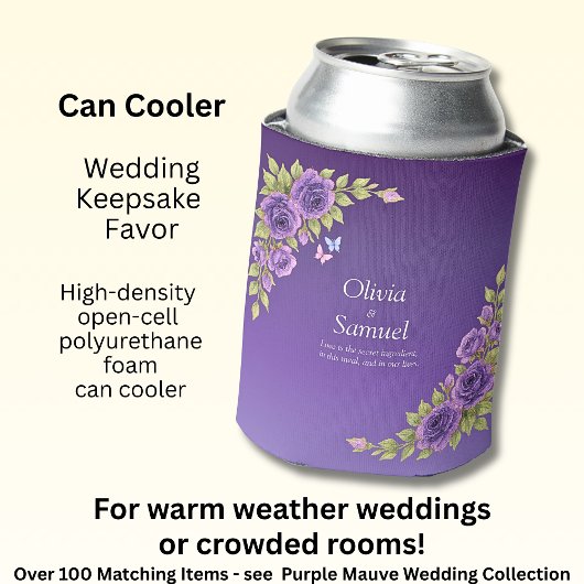 Paarse Mauve Bloemen & Witte Bruiloft Blikjeskoeler