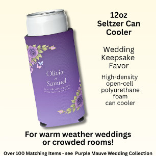 Paarse Mauve Bloemen & Witte Bruiloft Seltzer Blikjeskoeler